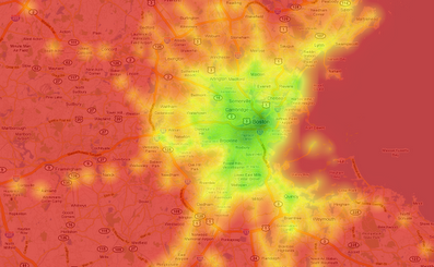 Transit Score heat map of Boston